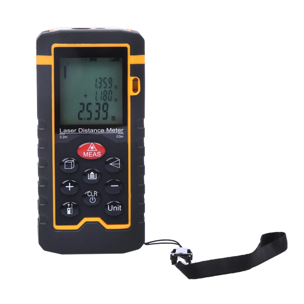 

Laser Rangefinders 9 Key 60M/197ft/2362in Laser Distance Meter Range Finder Measure Diastimeter Digital Measure Roulette Tool