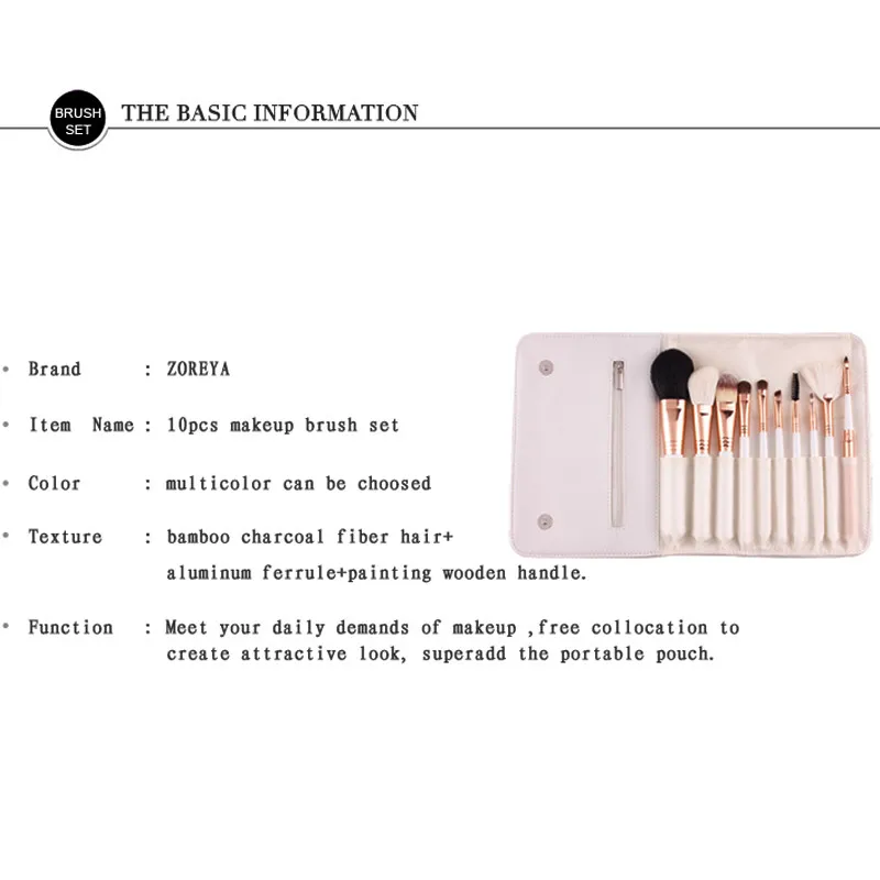 ZOREYA 10 шт синтетические кисти для макияжа Набор прочных деревянных ручек косметический набор консилер Пудра Тени веерные кисти для макияжа