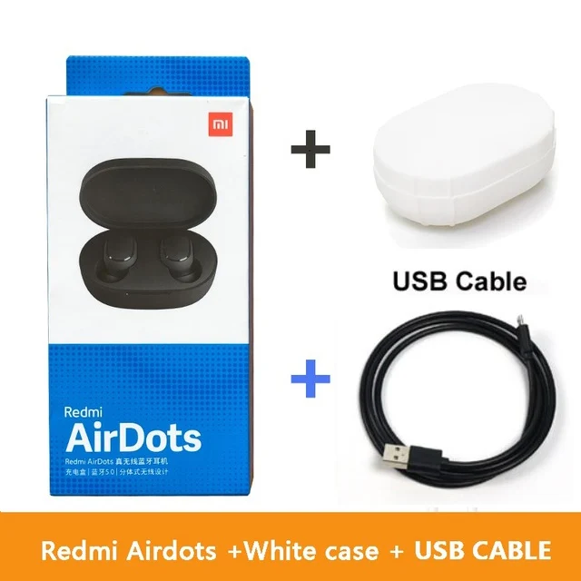 Оригинальные беспроводные Bluetooth наушники Xiaomi Redmi Airdots, стерео наушники с басами, TWS Bluetooth 5,0, управление AI для Xiomi Redmi Note 7 6 - Цвет: add cable White Case