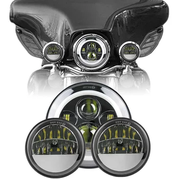 

7" LED Headlight Amber Halo Turn Signal Light + 2PCS 4.5" Reflector LED Fog Light headlight For Halo Passing Lamp