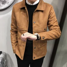 Осень и зима новая мода красивый мужской кожаный пиджак куртка корейский тонкий мужской сплошной цвет с длинными рукавами верхняя одежда