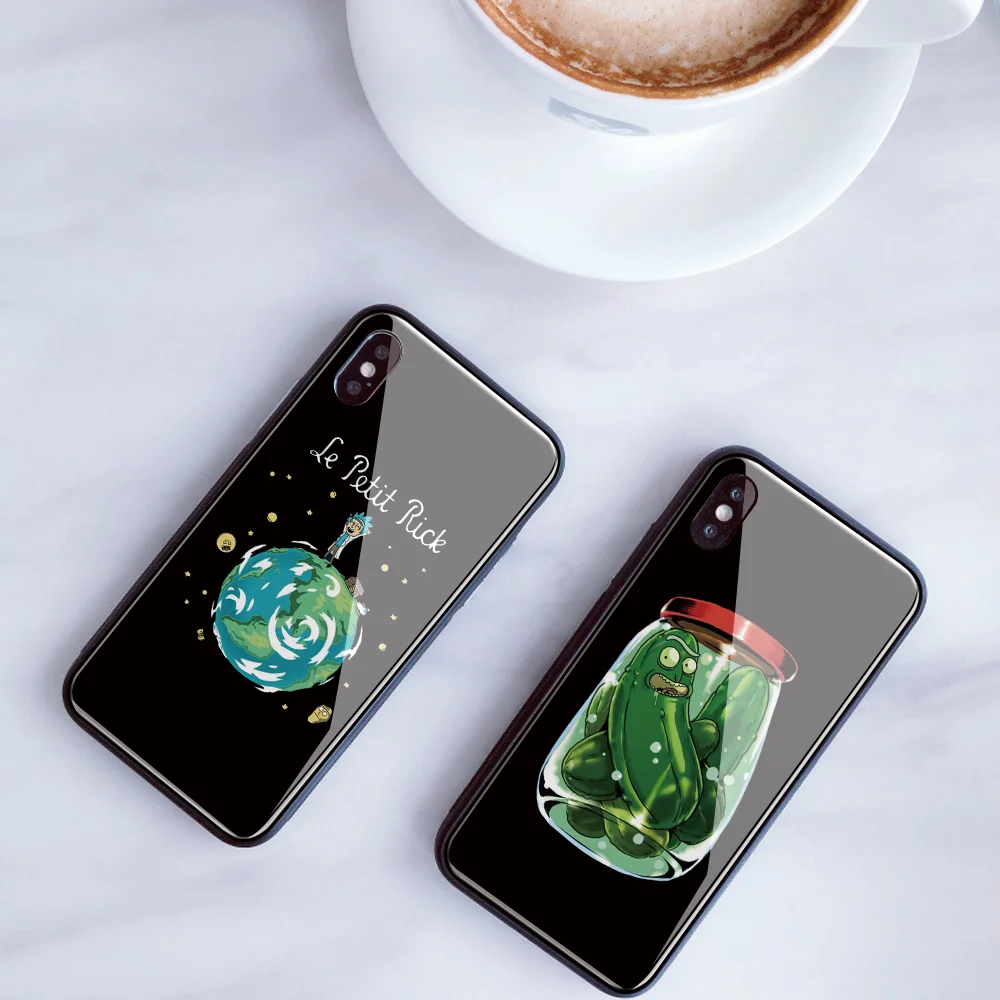 Rick marty Pickle чехол из закаленного стекла для телефона для iphone 8 7 6s 6 X Plus XS чехол под заказ DIY для iphone XR XS MAX 5 5S SE CAPA