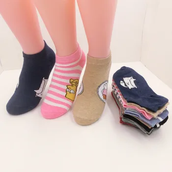

10pcs=5pairs/lot New Animal Socks Funny Women Low Cut Cute Simpson Backpack Bear Cotton Happy Socks Ladies Female SD073