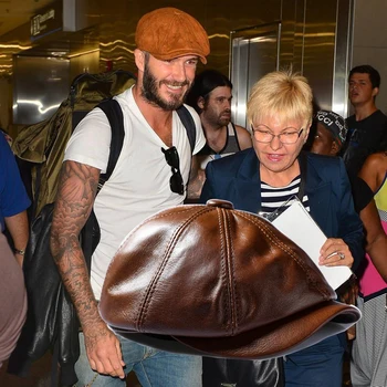 

wholesale top quality genuine leather european America style female hat Beret Hat Jazz Hip Hop artist female cowhide casual hat