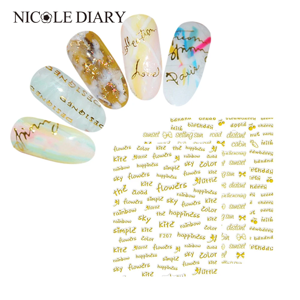 

1 Sheet 3D Nail Sticker Gold English Alphabet Bow Cherry Carrot Nail Art Transfer Stickers DIY Manicure Tips Decoration