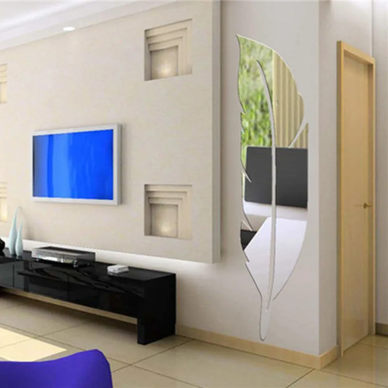 

DIY 3D Mirror Wall Stickers Feather Plume Vinyl Decal Sticker Home Bedroom Room Decoration Accessories Mural Wall Deco Sticker