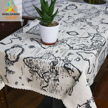 

Cotton Linen Table Cloth Country Style Map Printed Multifunctional Rectangle Table Cover Tablecloth Home Decoration for Kitchen