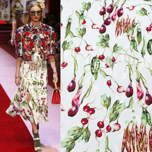 

White Flowers prints silk fabric Brand 16mm 10% cotton 90% Mulberry Silk crepe de Chine satin Cloth Cheongsam dress Wholesale