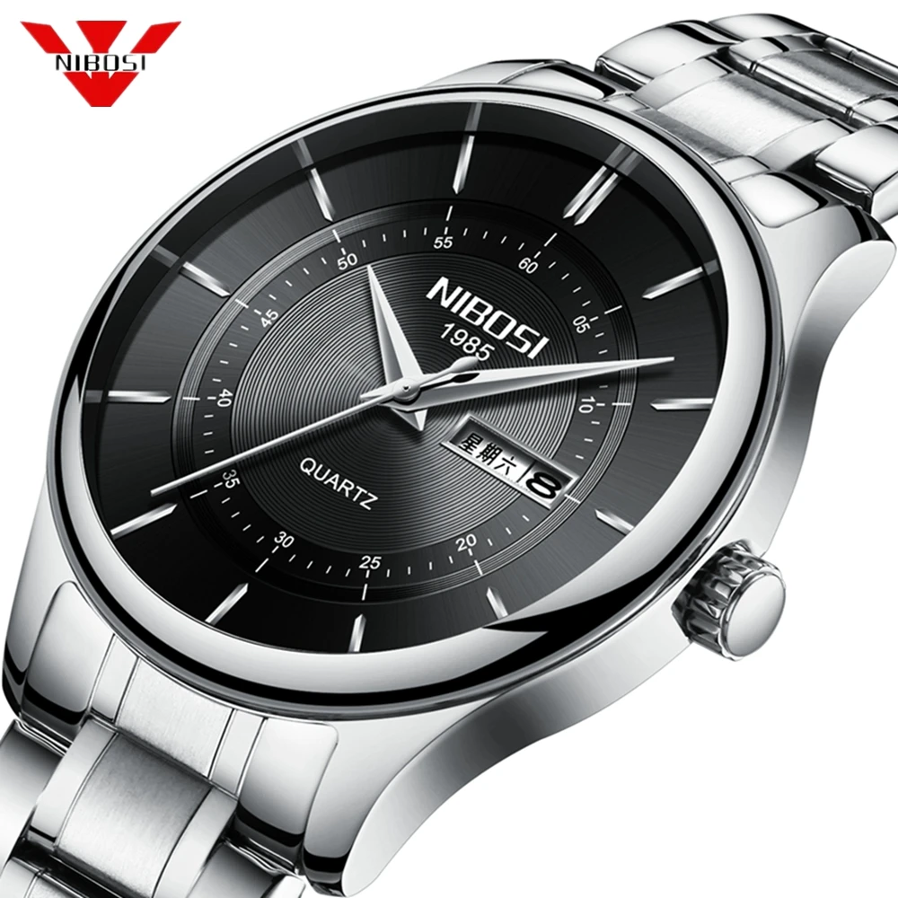 Nibosi мужские часы Топ бренд класса люкс водонепроницаемые Дата недели кварцевые