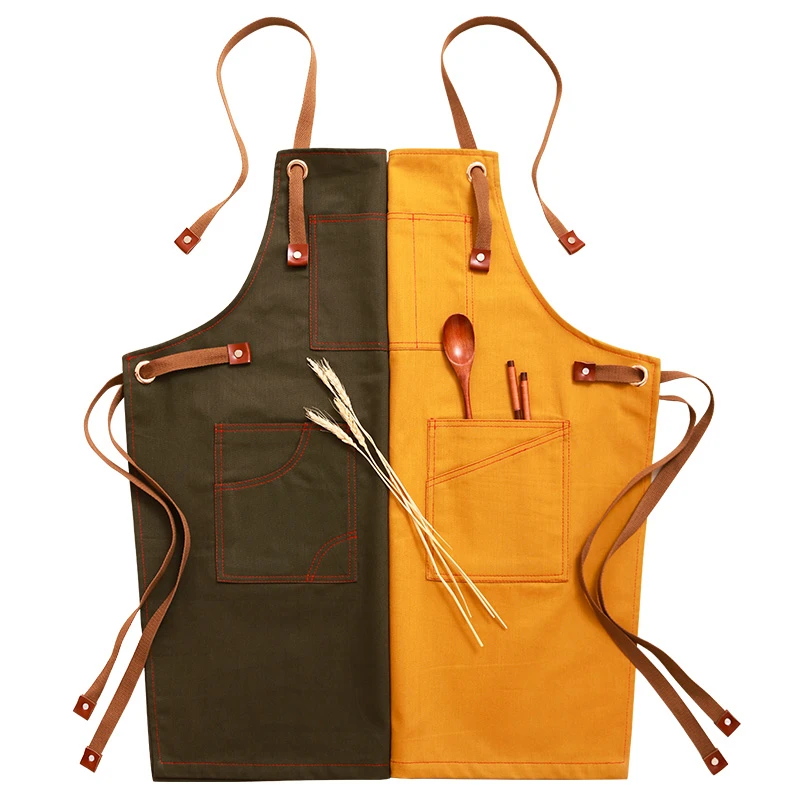 Canvas Bibs Aprons for Women Men Leather BBQ Chef Home Kitchen Dress Barber Hairdres Cafe Cook Waiter Custom logo Pinafore Gift