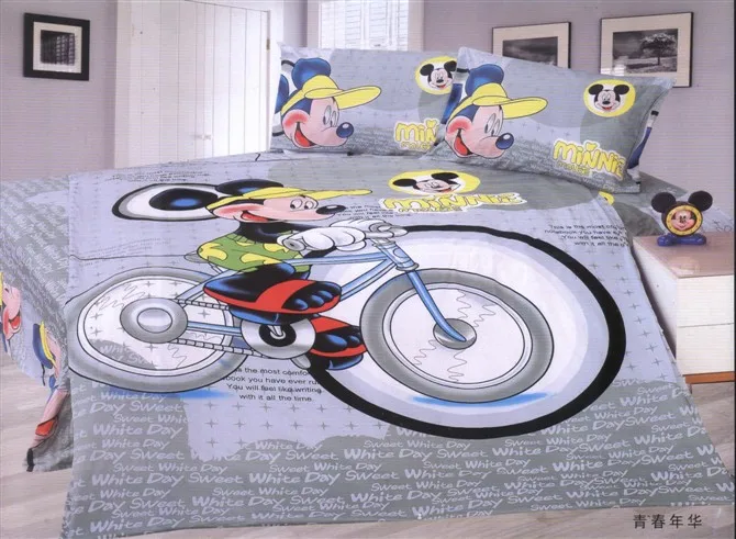 

grey mickey mouse comforter bedding sets single twin size quilt duvet covers sheets cotton 400TC Children's boys bedroom decor