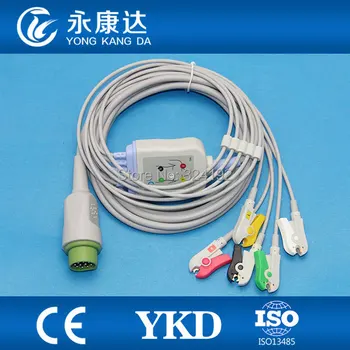 

3pcs/pack one piece five lead ECG cable with leadwire , Round 10 pin connector,IEC,Clip