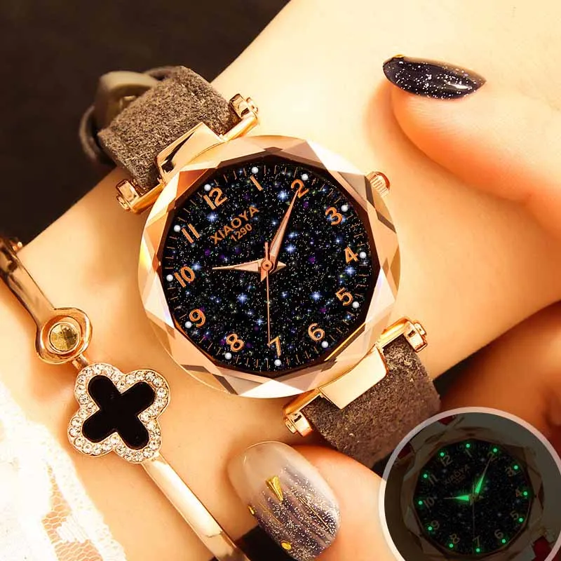 Relogio Feminino женские часы-браслет модные женские кварцевые часы розовое золото звездное небо дамское платье наручные часы, Прямая поставка - Цвет: Grey