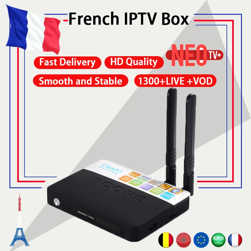 

Best Arabic French Benelux NEO+ IPTV code 1200+ LiveTV with CSA93 Android 7.0 4K TV Box Smart TV Box AmlogicS 912 4K 2GB/16GB