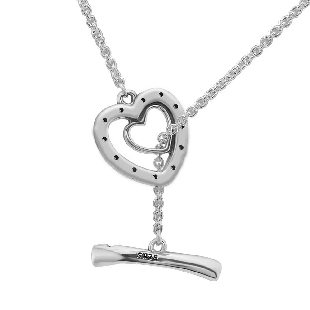 

Bright Hearts Necklace 925 Sterling Silver Collares Pendant Necklaces for Women mujer Original Silver 925 Jewelry