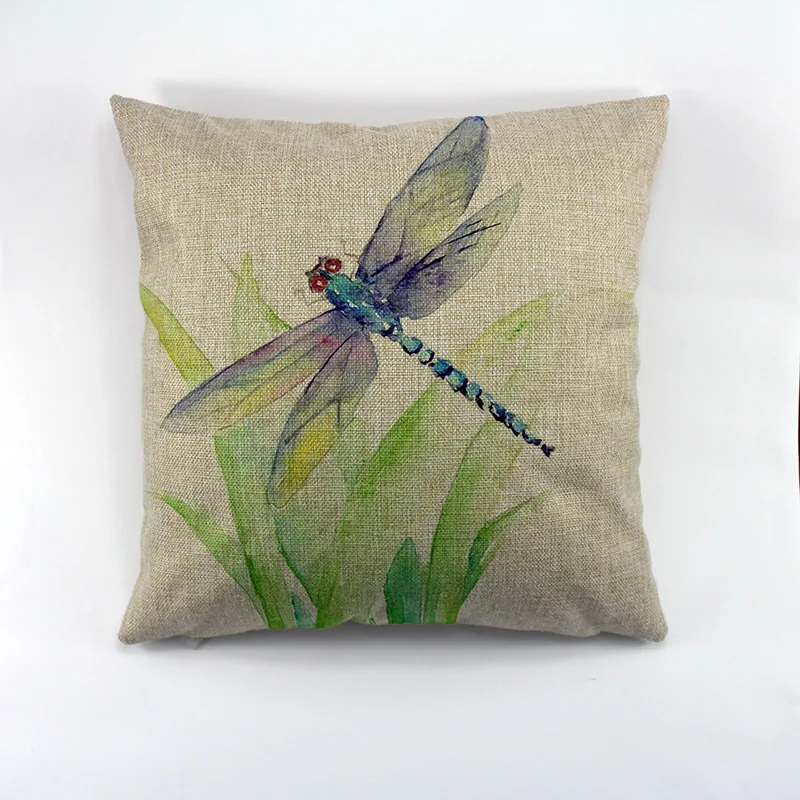 watercolor dragonfly style decorative throw pillow case linen cushion