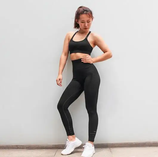 Одежда для тренировок для женщин спортивная одежда спортивный костюм спортивная одежда для занятий спортом одежда для фитнеса спортивный бюстгальтер Леггинсы для йоги комплект - Цвет: Black
