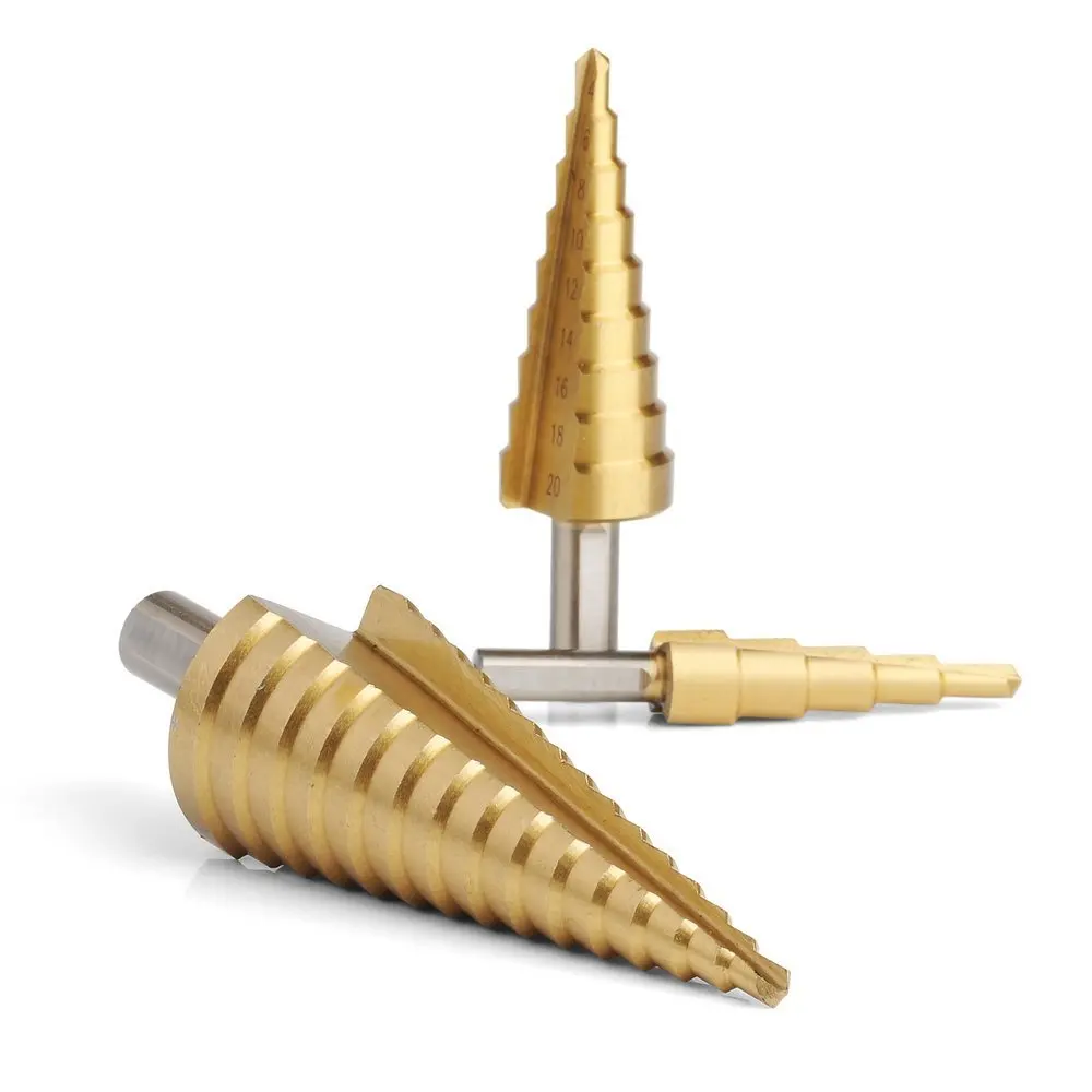 4 22 Mm HSS Titanium Coated Step Drill Bit For Metal High Speed 4241 Steel Wood
