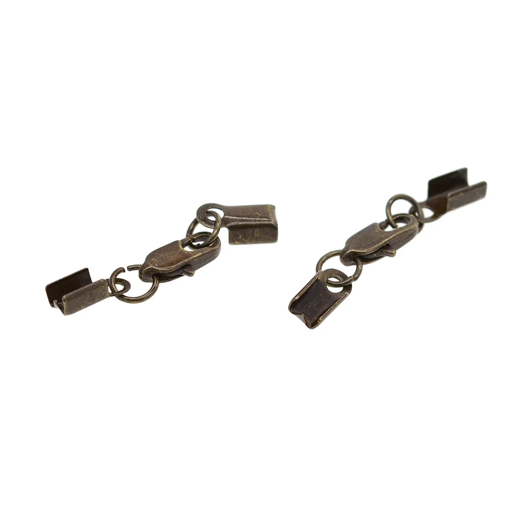 12 Sets Fold Over Crimp Cord End Cap Clips Bail Tips Connector Lobster Clasp DIY Jewelry Accessories