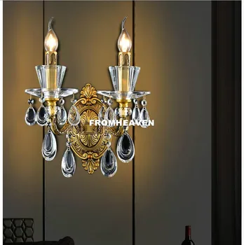 

Free Shipping Crystal Wall Light Brass Material Wall Sconces Lamp for bedroom living room Home Decora Bronze Wall Brackets Light