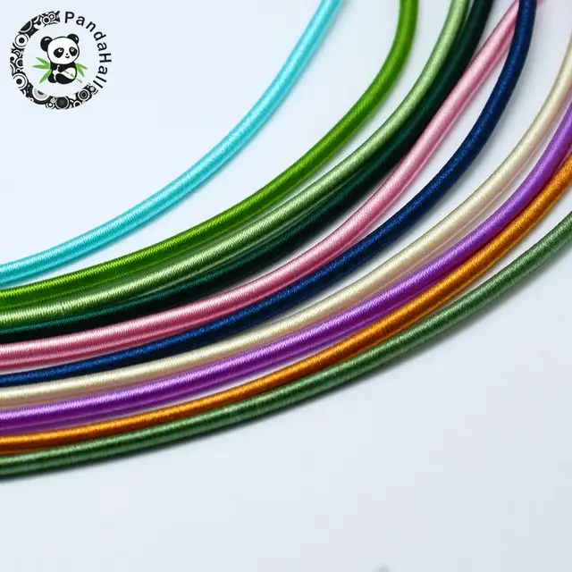 Round Plastic Tube Cords, Covered with Silk Ribbon, Mixed Color, 450