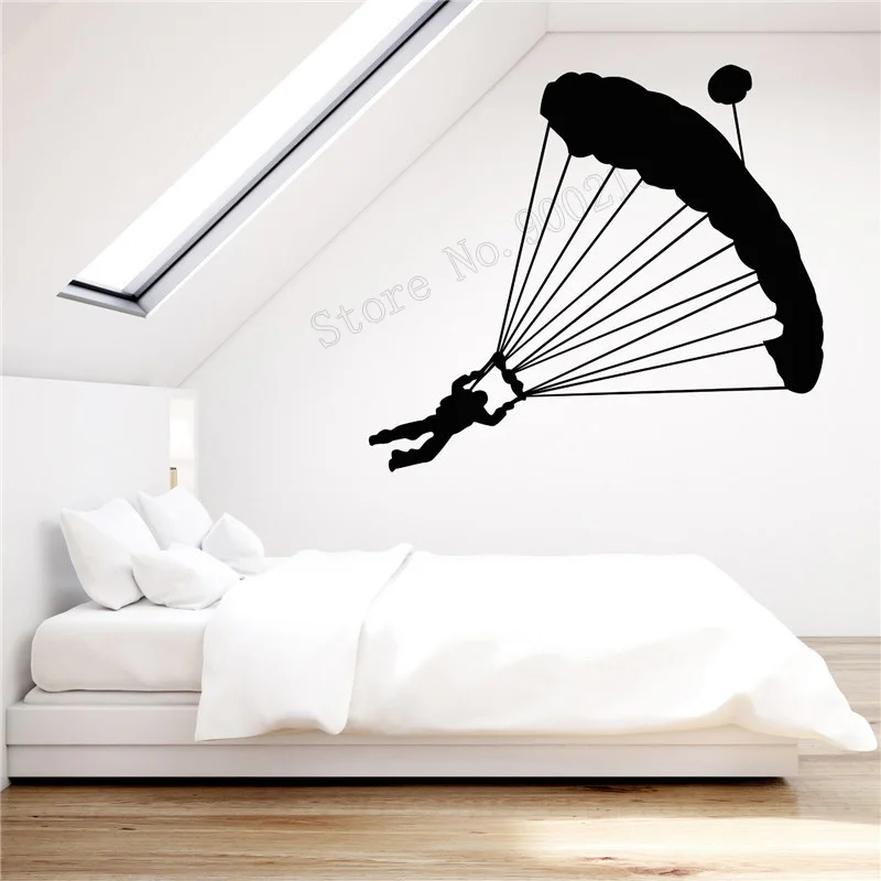 

Wall Art Sticker Extreme Sports Room Decoration Vinyl Removeable Poster Skydiver Parachute Mural Modern Sports Ornament LY422