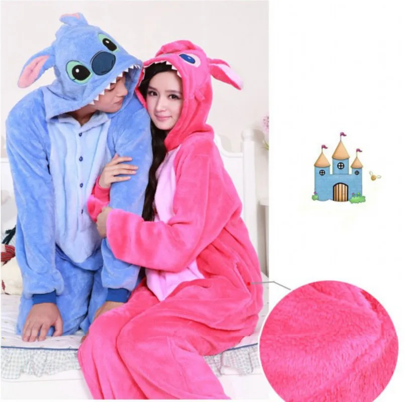 Stitch Adult Unisex Pajamas Suits Cartoon Animal Cosplay Costume Flannel Onesies Sleepwear