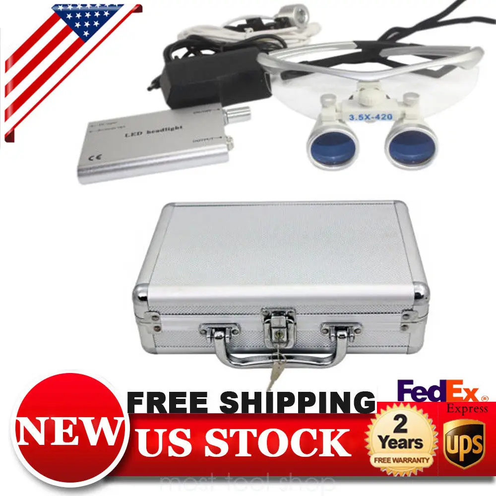 

LED Head Light Lamp+Dental Surgical Medical Binocular Loupes 3.5x420mm with Box