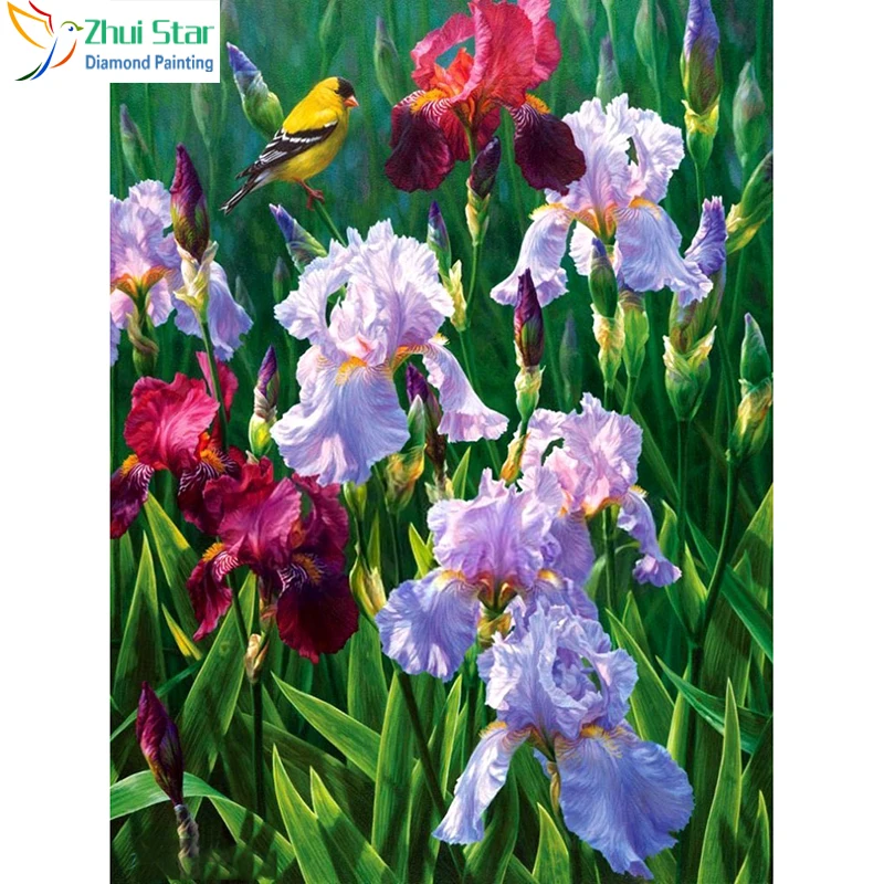 Zhui-star-5d-diy-full-square-drill-painting-embroidery-Iris-flower-yellow-Birds-Cross-Stitch-Rhinestone