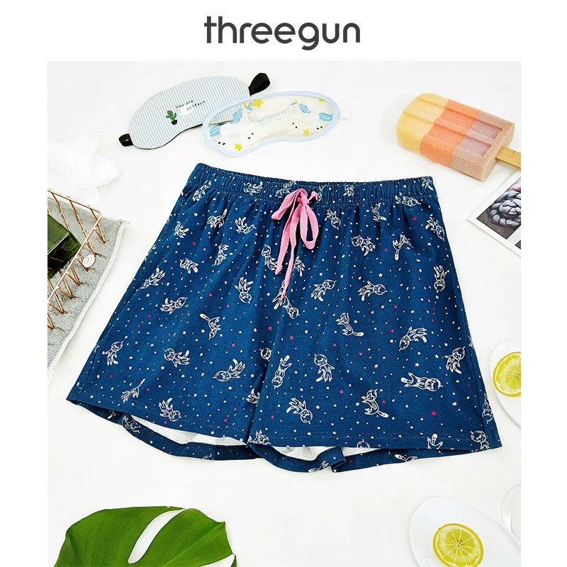 THREEGUN 100% хлопок женские пижамные штаны 2019 новые с принтом кружевные хлопковые для