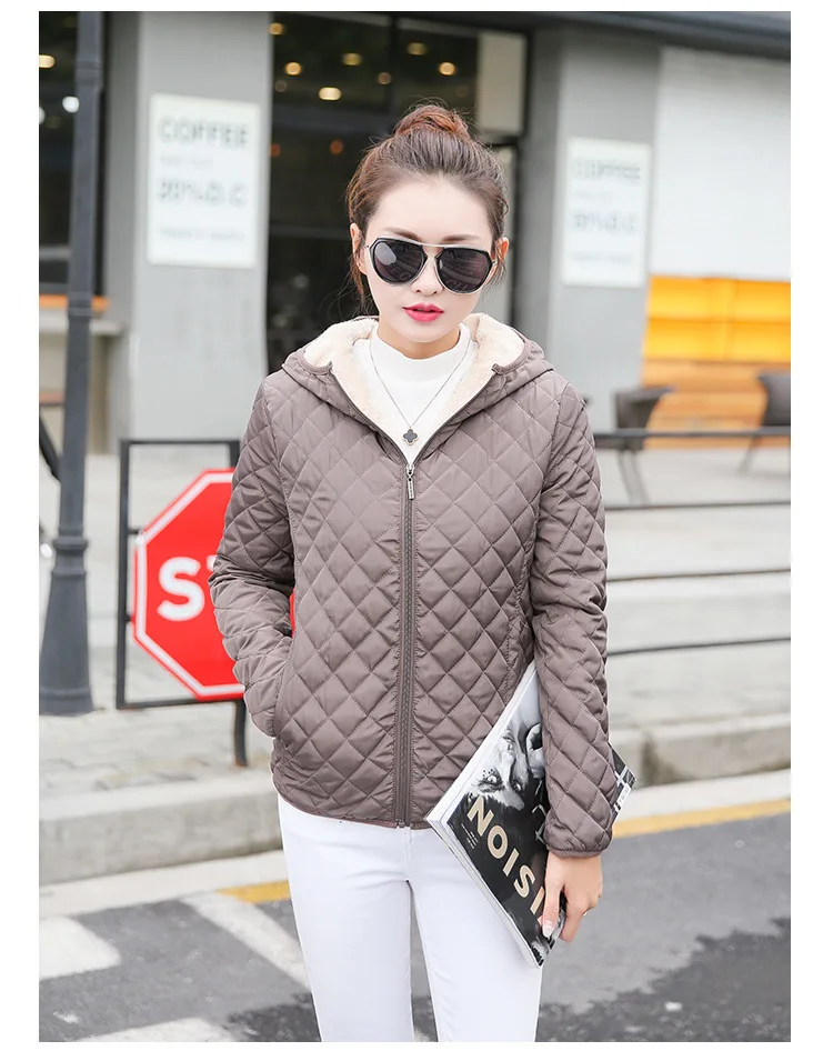 Autumn Parkas Basic Jackets Female Women Winter Velvet Lamb Hooded