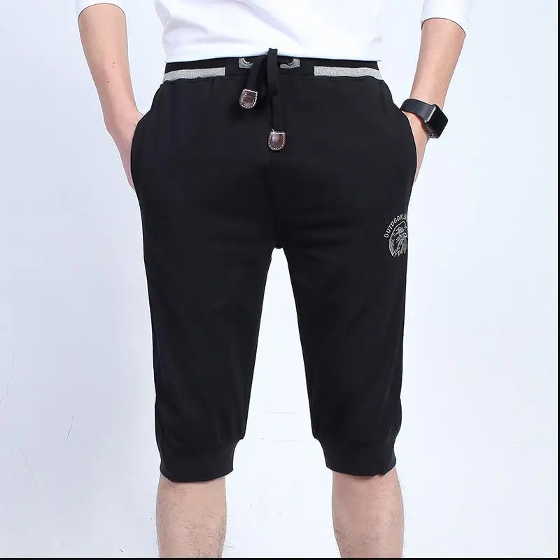 Летние мужские хлопковые трикотажные короткие и свободные брюки