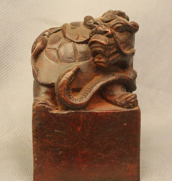 

wholesale factory 4" Marked Chinese Folk Old Bronze Emperor General Animal Dragon Turtle Seal