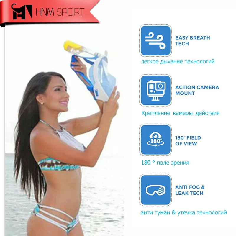 2017 New Scuba GoPro Camera Snorkel Mask Underwater Anti Fog Full Face Snorkeling Diving Mask  with Anti-skid Ring Snorkel