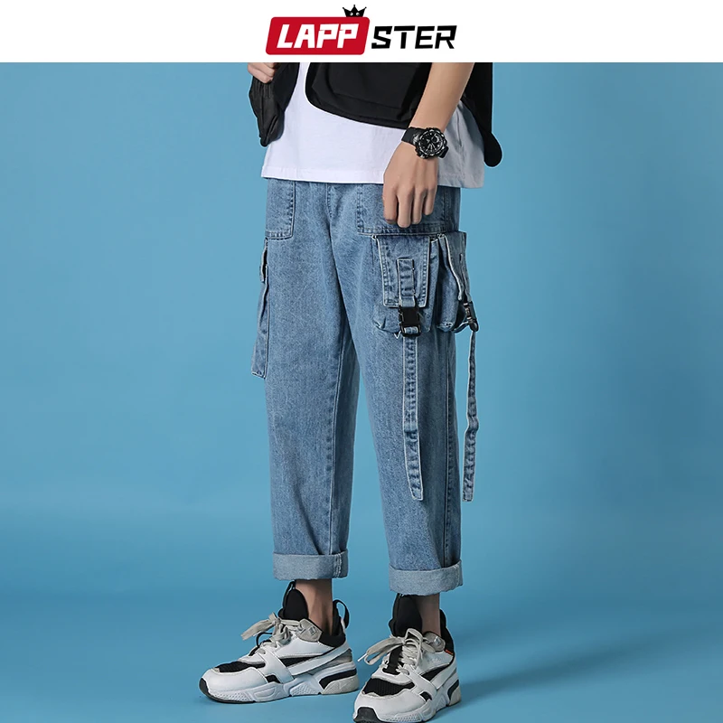 LAPPSTER мужская Японская уличная одежда джинсы джинсовые штаны мужские s карманы дизайнерские корейские прямые шаровары летние синие брюки