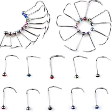 2 шт хирургические кольца из нержавеющей стали, шпильки для носа, стразы, крючок, костяная Шпилька, панк, унисекс, пирсинг, ювелирные изделия