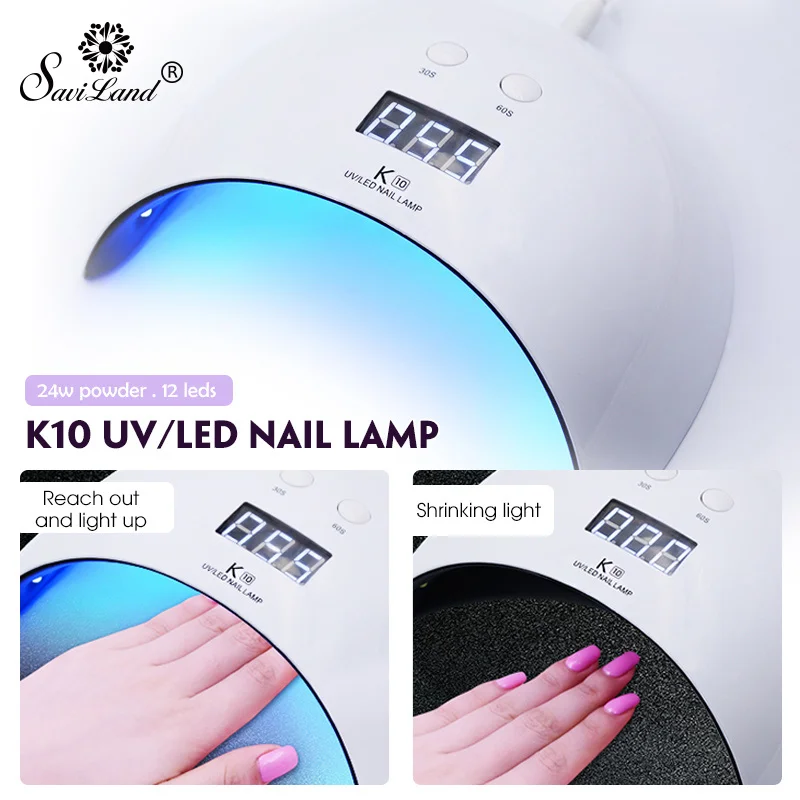 

Saviland 24W Nail Dryer Dual UV LED Nail Lamp Gel Polish Curing Light with Bottom 30s/60s Timer Display Lamp for Nails Dryer