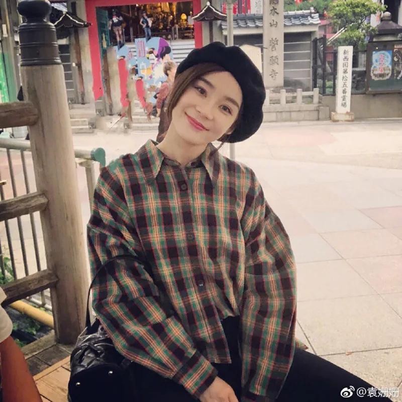 

Cross-section Long-sleeved Short Blouse Plaid Turn-down Collar Full Women Tops and Blouses Women Blouses Shirt 2019