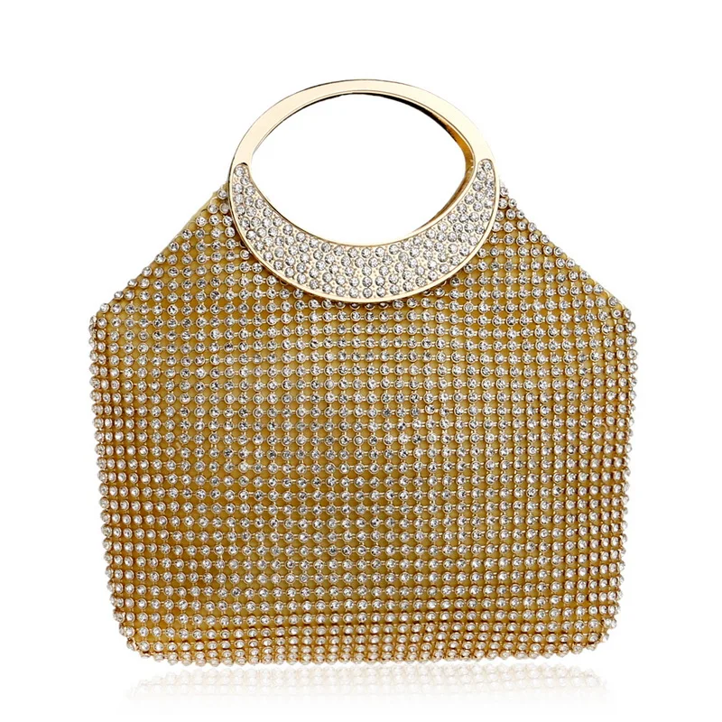 Luxy Moon Gold Rhinestone Clutch Bag Front View