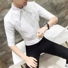 Корейский стиль, мужская одежда, модные рубашки, лето, черные, белые, с коротким рукавом, мужские свадебные рубашки, смокинг, дизайнерские рубашки