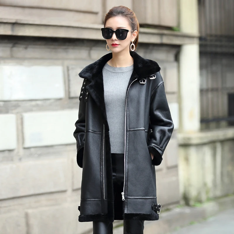 Luxury Real Sheepskin Shearling Coat for Women Genuine Leather Shearling Jacket Merino Sheepskin Motor Coat dx0008