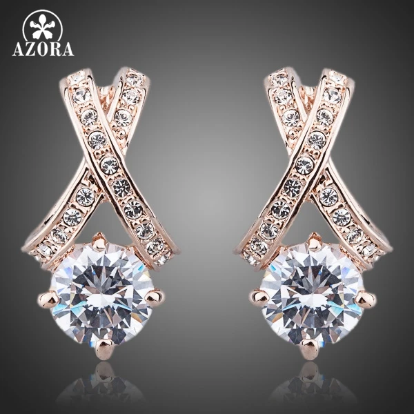 AZORA X Element Rose Gold Color Stellux Austrian Crystal Uique Design 2ct CZ Stud Earrings TE0073