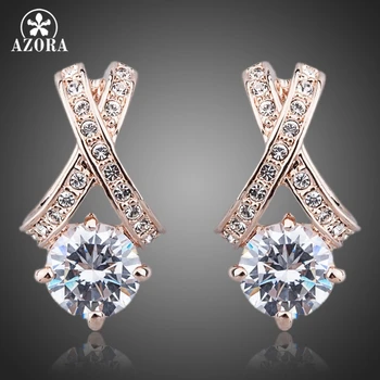 

AZORA X Element Rose Gold Color Stellux Austrian Crystal Uique Design 2ct CZ Stud Earrings TE0073