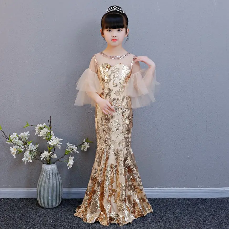 Высококачественное вечернее платье для девочек модное, сексуальное, тонкое, расшитое блестками платье для свадебной вечеринки детская одежда modis vestidos Y1442