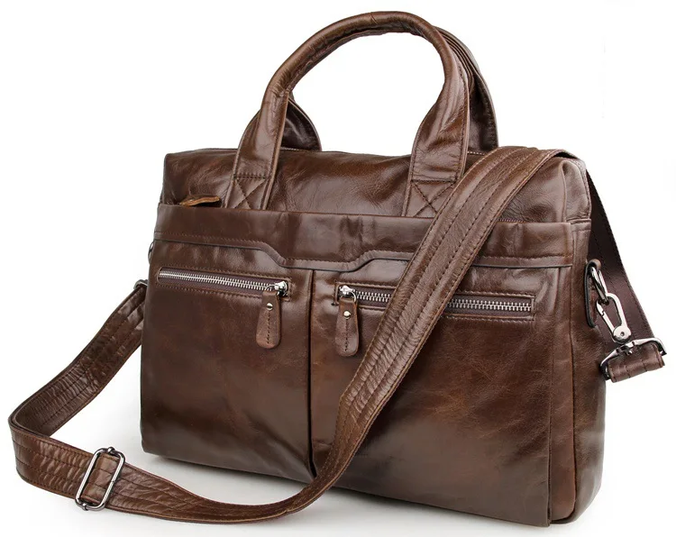 Quality Classic Vintage Genuine Cow Leather Men's Black / Coffee Briefcase Portfolio Handbag Laptop Bag Messenger Bags #MD-J7122