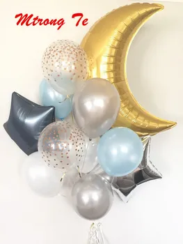 

11pcs/set 36inch Gold Moon 18inch Rose Gold Star Foil Helium Balloons 12inch Confetti Latex Air Ball Globos Birthday Party Decor