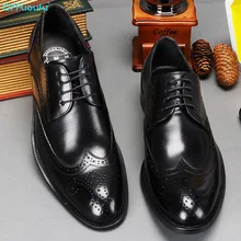 New Fashion Genuine Leather Shoes Men Shoe Luxury Pointed Toe Lace-up Dress Shoes Carved Business Formal Brogue Shoes цена New Fashion Genuine Leather Shoes Men Shoe Luxury Pointed Toe Lace-up Dress Shoes Carved Business Formal Brogue Shoes цены онлайн