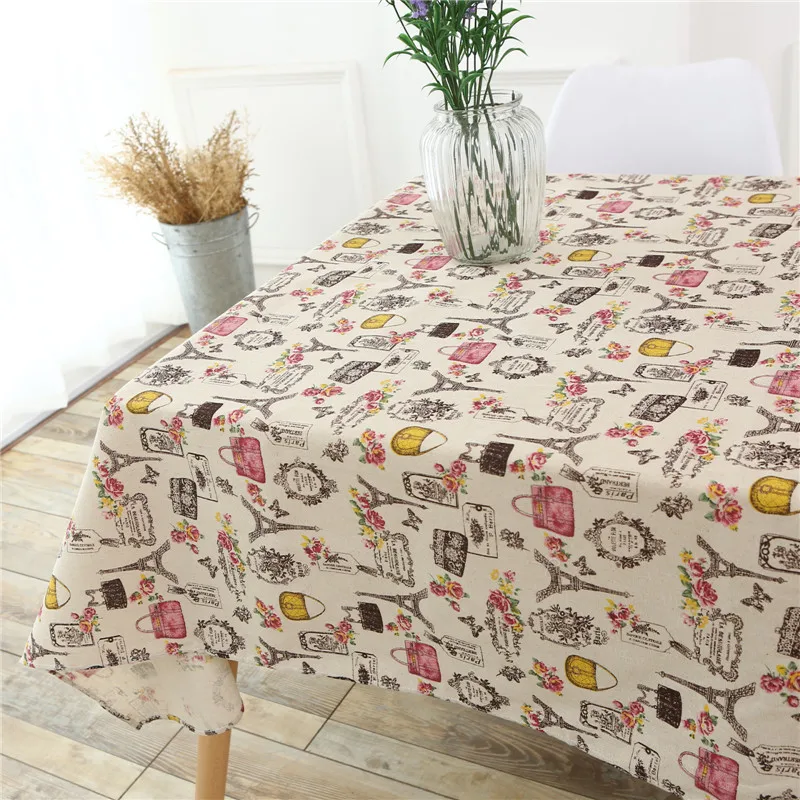 

2019 New Year Table Cloth Tower Print Cotton Linen Rectangular Table Cover Birthday Tablecloths House Wedding Tafelkleed Katoen