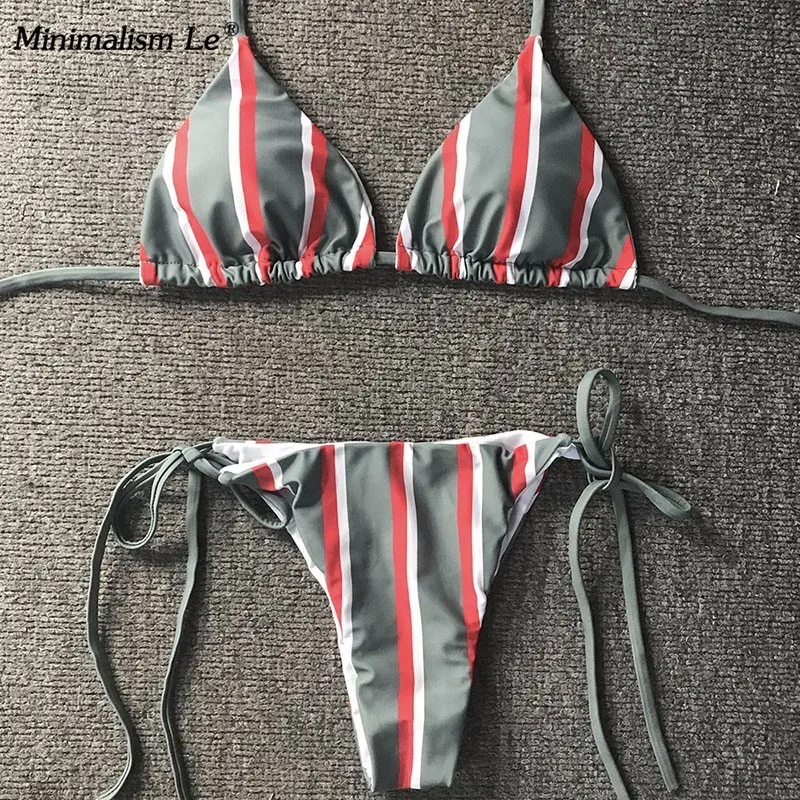 Minimalism Le 2018 Striped New Sexy Swimwear Bikini Sets Halter Top Bandage New Biguini Swimsuit Bikinis Bathing Suits Biquini Minimalism Le 2018 Striped New Sexy Swimwear Bikini Sets Halter Top Bandage New Biguini Swimsuit Bikinis Bathing Suits Biquini