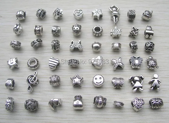 

Free Shipping mix style antique silver pated Big Hole Loose alloy Beads fit European Pandora Jewelry Braclet Charms DIY